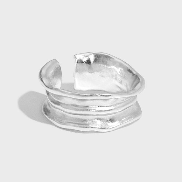 Fashion Irregular Wrinkle Texture 925 Sterling Silver Adjustable Ring