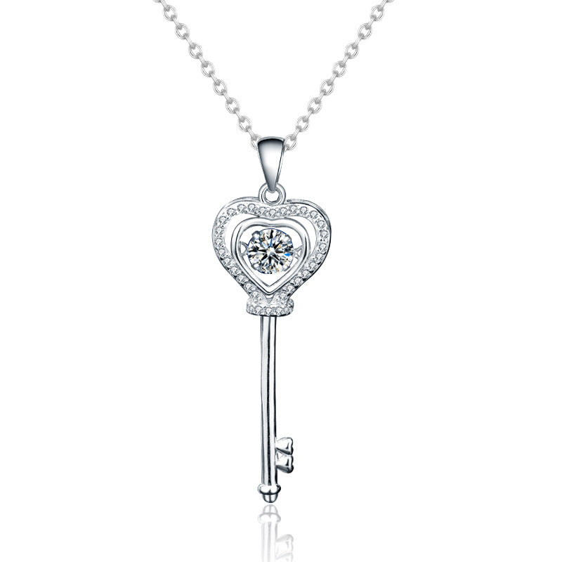 Women Promise Moissanite CZ Heart Key 925 Sterling Silver Necklace