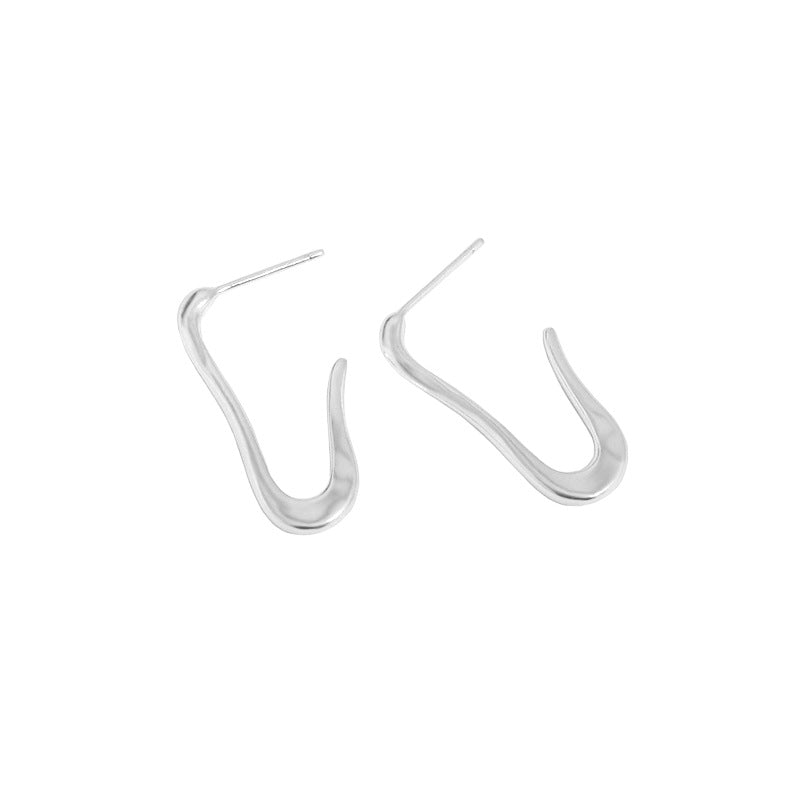 Simple U Shape Paper Clip 925 Sterling Silver Hoop Earrings