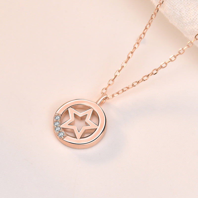 Casual Hollow Star CZ 925 Sterling Silver Necklace