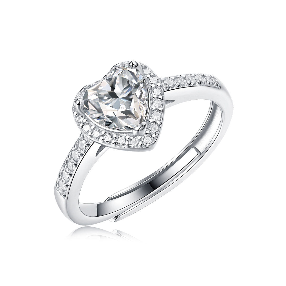 Anniversary Moissanite CZ Heart 925 Sterling Silver Adjustable Ring