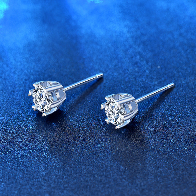 Minimalism Six Claw Moissanite CZ 925 Sterling Silver Stud Earrings