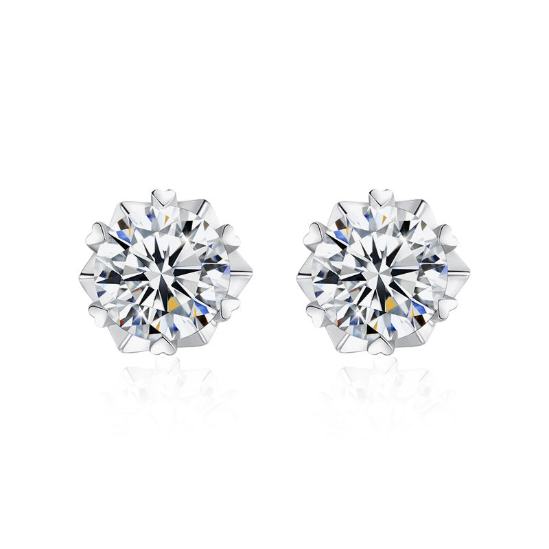 Minimalism Six Claw Moissanite CZ 925 Sterling Silver Stud Earrings