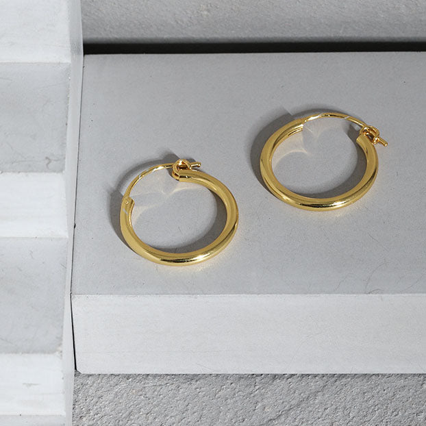 Simple Geometry Tiny Circle 925 Sterling Silver Hoop Earrings