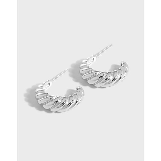 Graduation Twisted C Shape 925 Sterling Silver Hoop Earrings