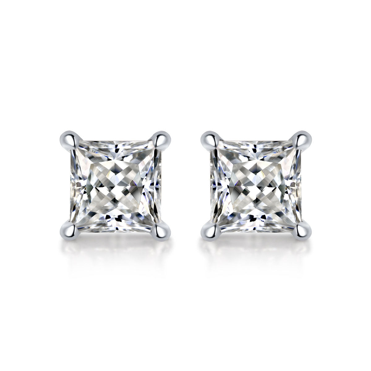 Simple Geometry Moissanite CZ Baguette 925 Sterling Silver Stud Earrings