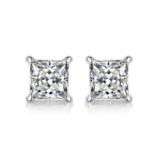 Simple Geometry Moissanite CZ Baguette 925 Sterling Silver Stud Earrings