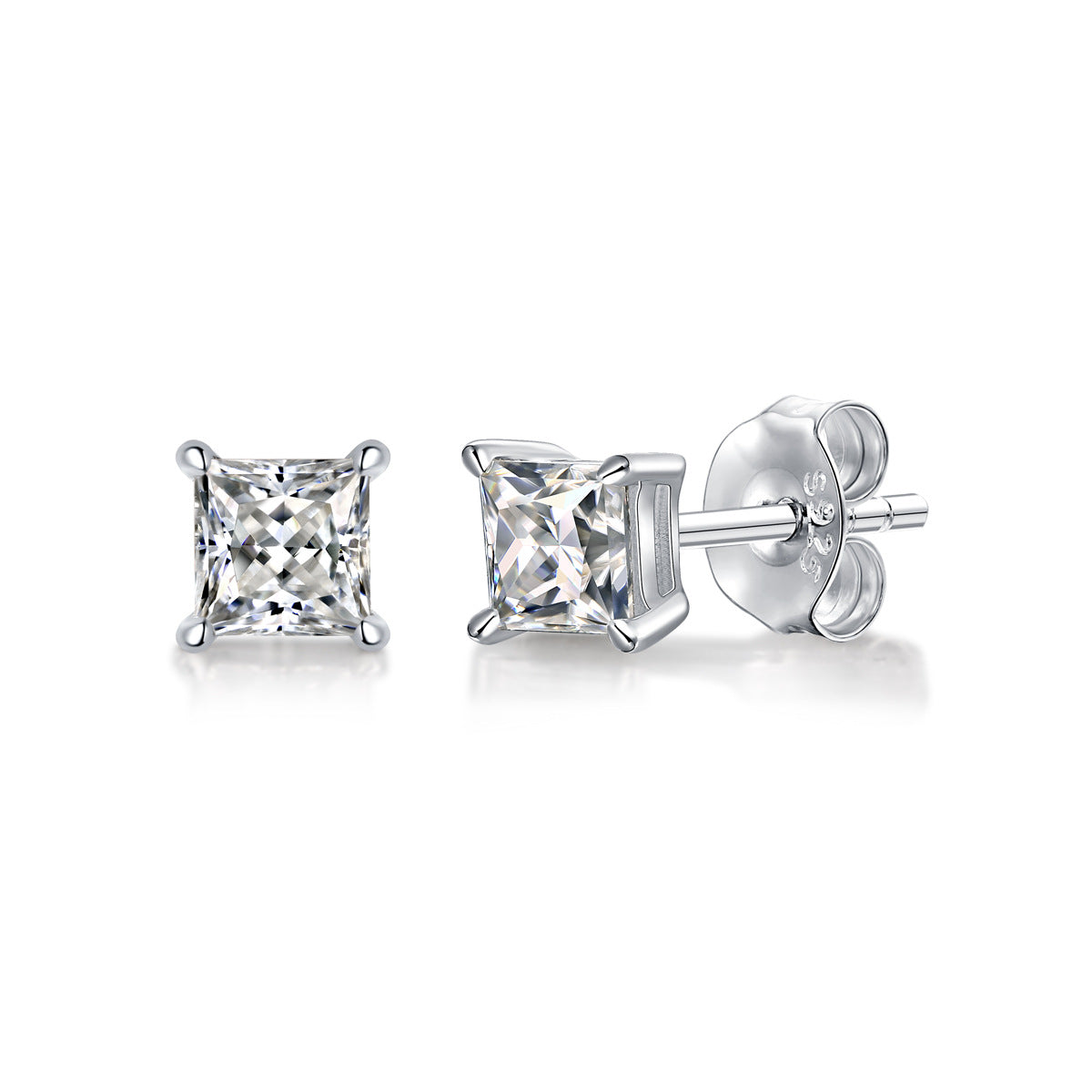 Simple Geometry Moissanite CZ Baguette 925 Sterling Silver Stud Earrings