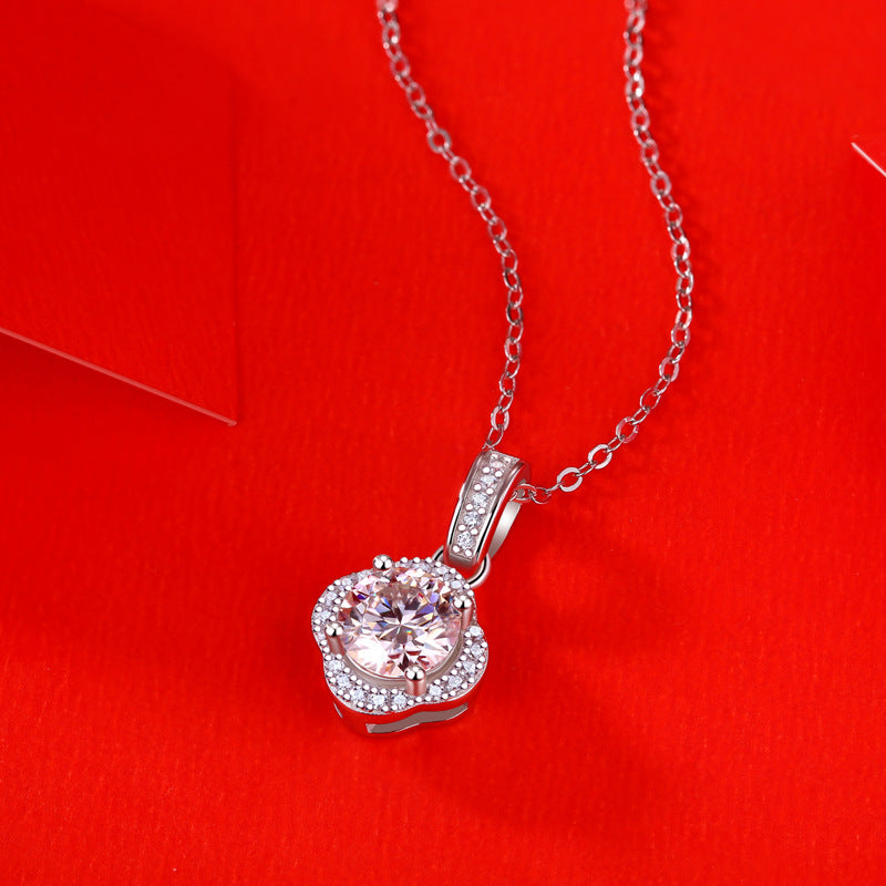 Sweet Moissanite CZ Four Petal Flower 925 Sterling Silver Necklace