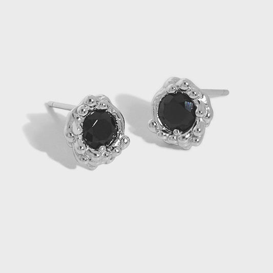 Casual Black CZ Flower Bud 925 Sterling Silver Stud Earrings