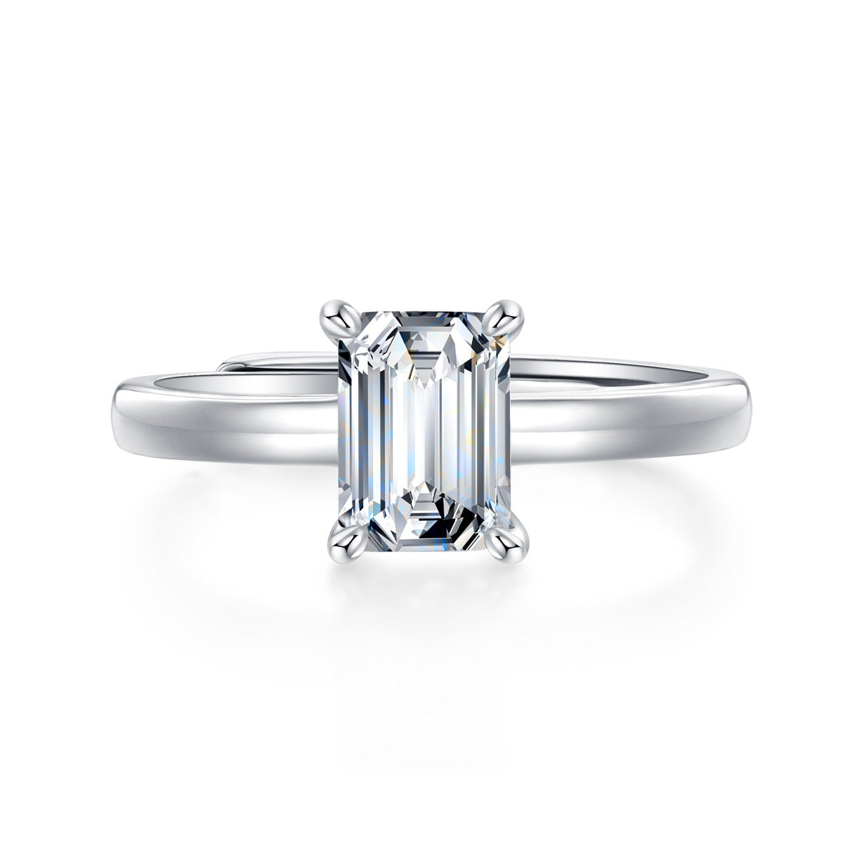 Simple Baguette Moissanite CZ 925 Sterling Silver Adjustable Ring