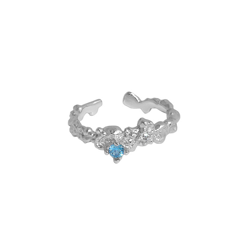 New Heart CZ Irregular 925 Sterling Silver Adjustable Ring