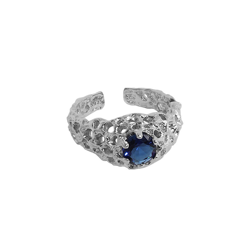 Holiday Round CZ Hollow Hive 925 Sterling Silver Adjustable Ring