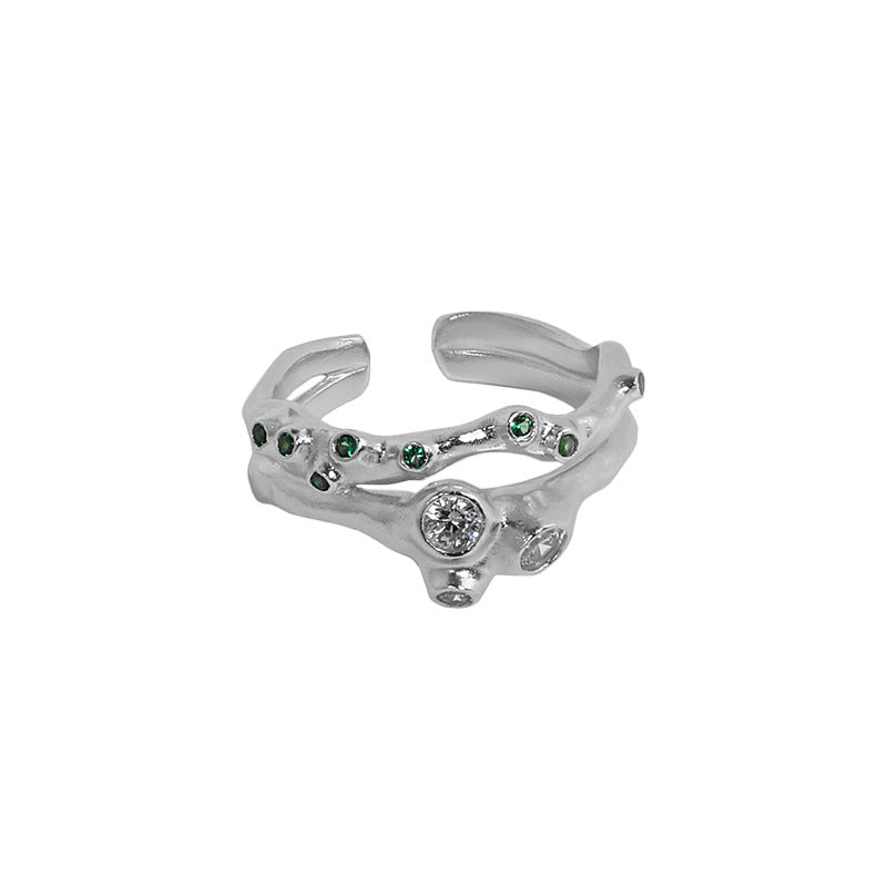 Office Round CZ Double Layers 925 Sterling Silver Adjustable Ring