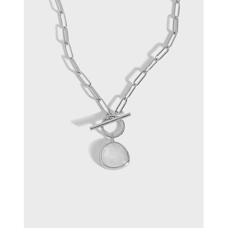 Graduation Round Natural Crystal OT Hollow Chain 925 Sterling Silver Necklace