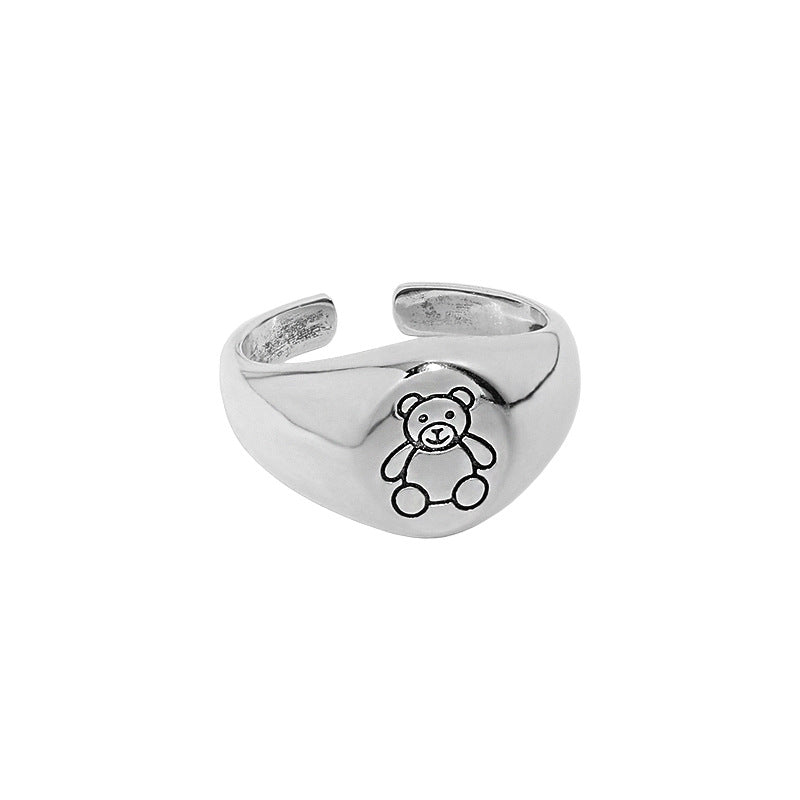 Vintage Cute Bear 925 Sterling Silver Adjustable Ring