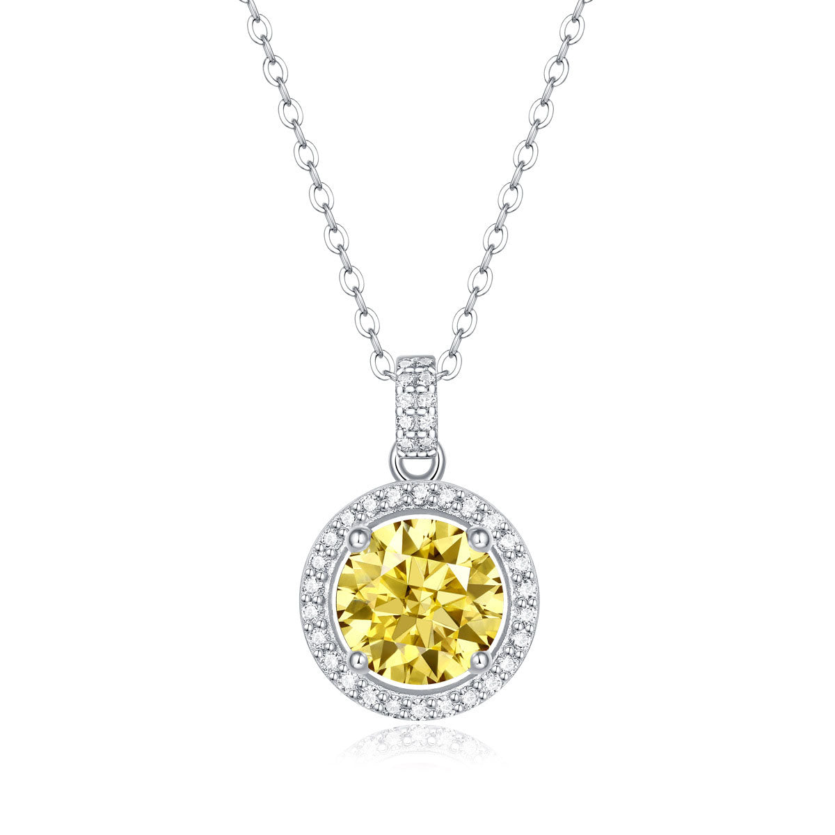 Fashion Yellow Moissanite CZ Round 925 Sterling Silver Necklace