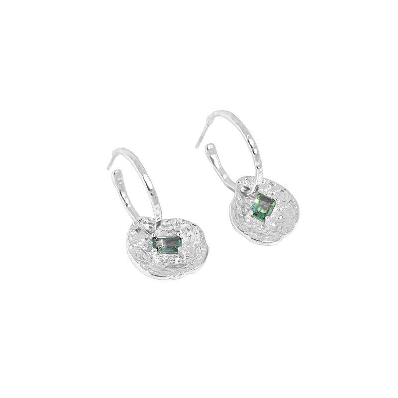 Fashion Green CZ Lotus Leaf 925 Sterling Silver Hoop Earrings