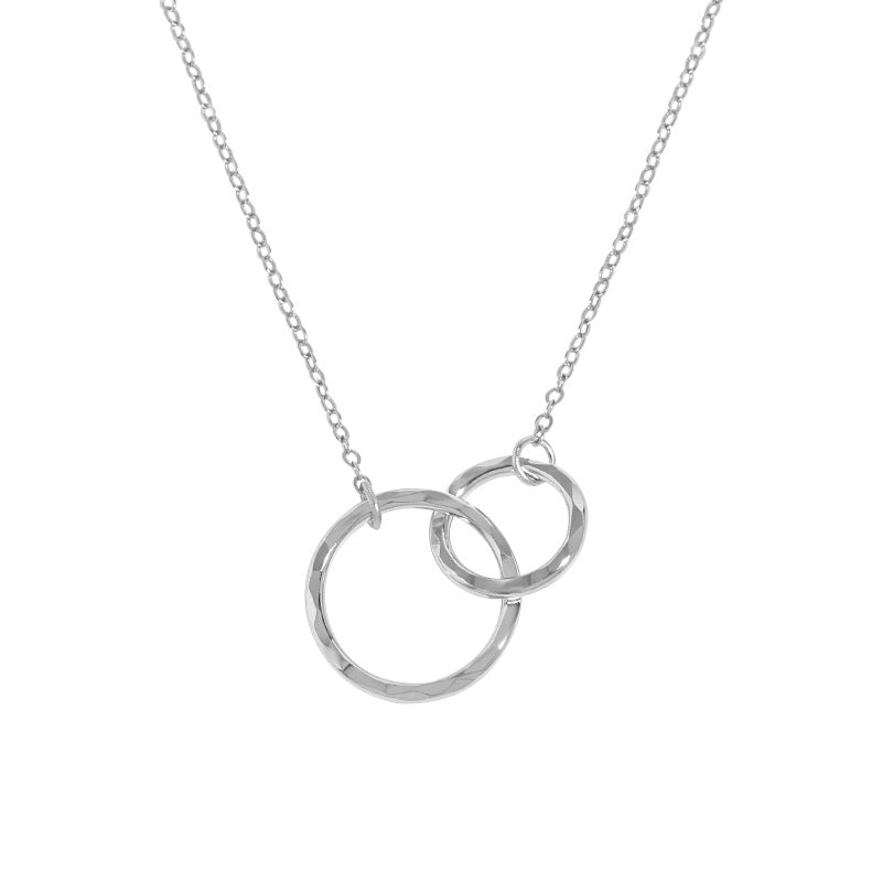 Fashion Double Mother Child Circles Cross 925 Sterling Silver Necklace