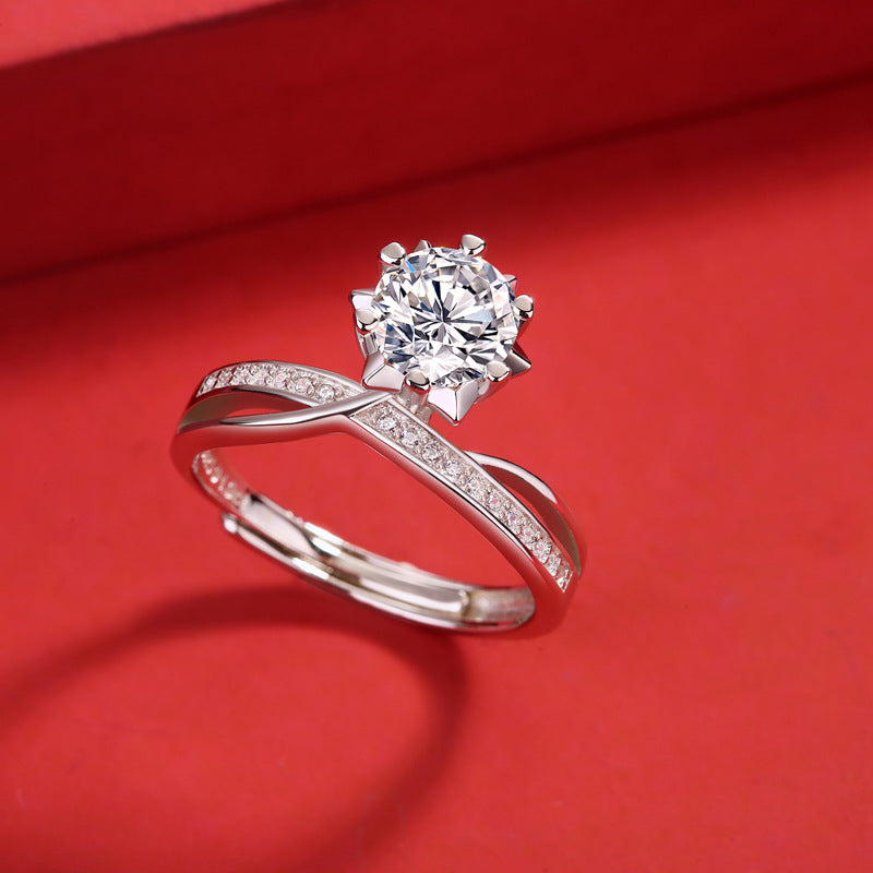 Elegant Moissanite CZ Snowflake 925 Sterling Silver Adjustable Ring