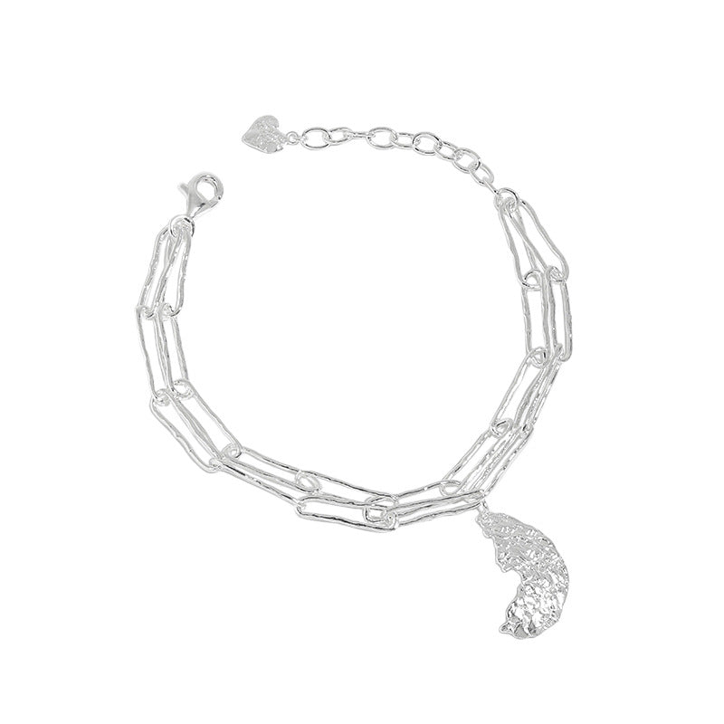 Casual Irregular Crescent Moon Hollow Chain 925 Sterling Silver Bracelet