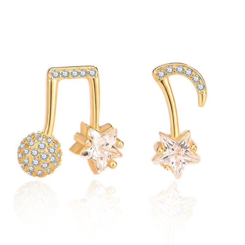 Asymmetry CZ Music Notes 925 Sterling Silver Stud Earrings