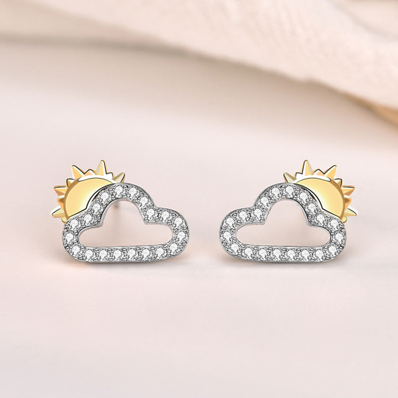 Cute Mini CZ Cloud Sunrise 925 Sterling Silver Stud Earrings