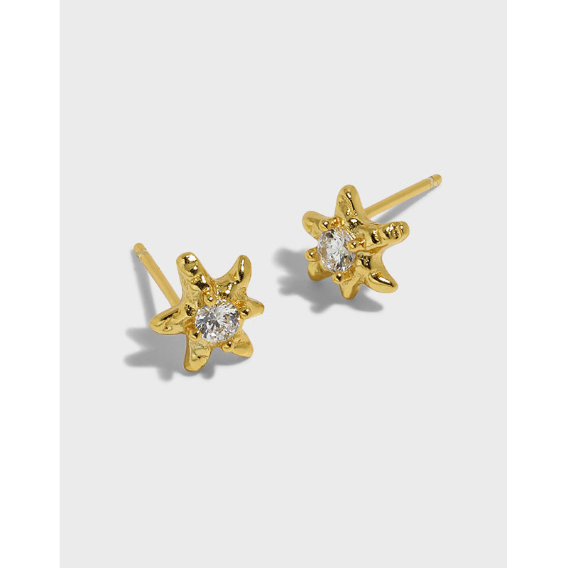 Cute Mini CZ Starfish 925 Sterling Silver Stud Earrings