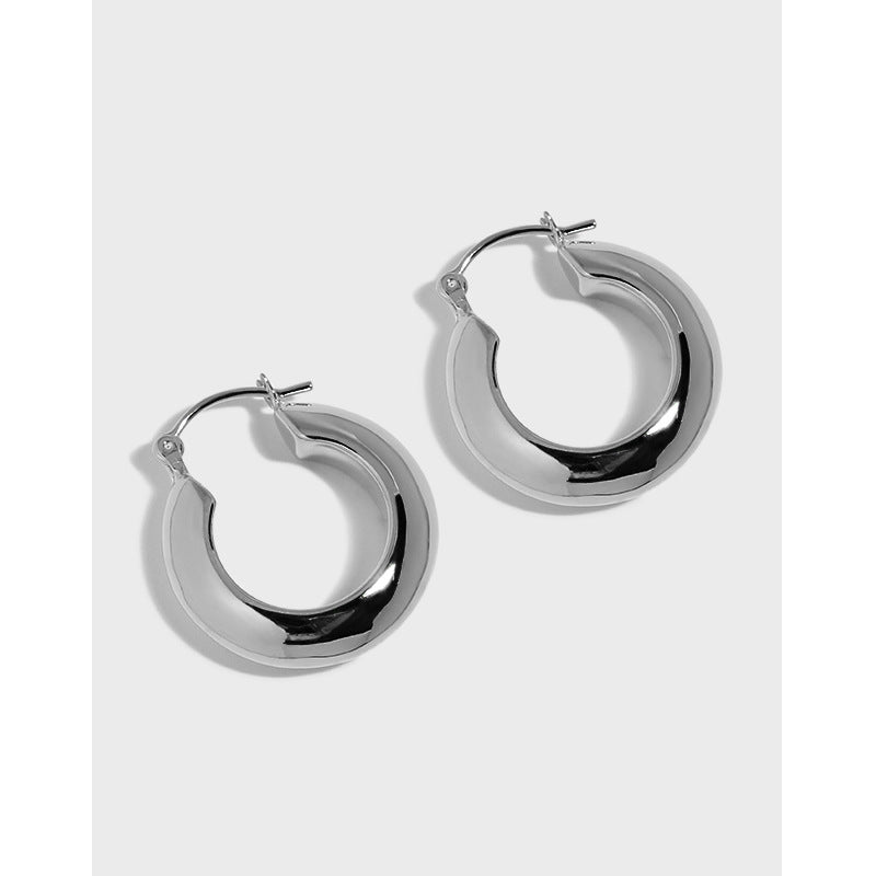 Women Simple Round Circle  925 Sterling Silver Hoop Earrings