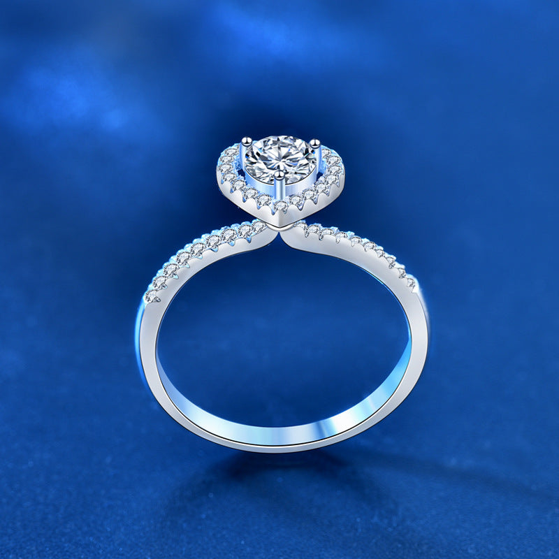 Honey Moon Moissanite CZ Heart 925 Sterling Silver Ring