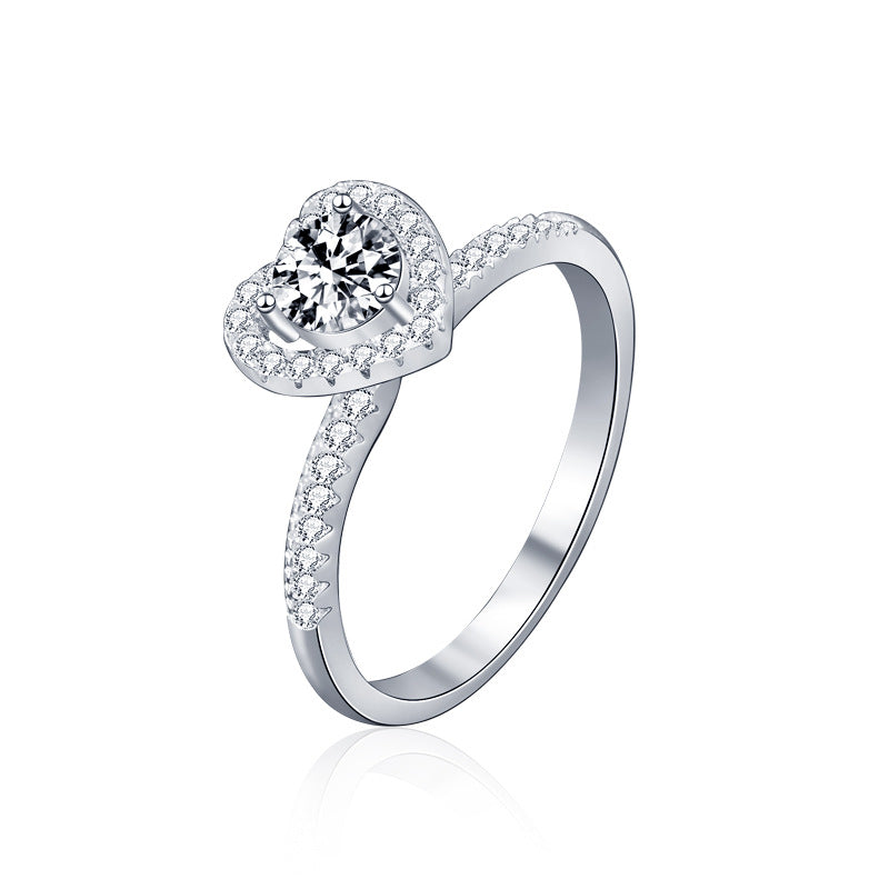 Honey Moon Moissanite CZ Heart 925 Sterling Silver Ring