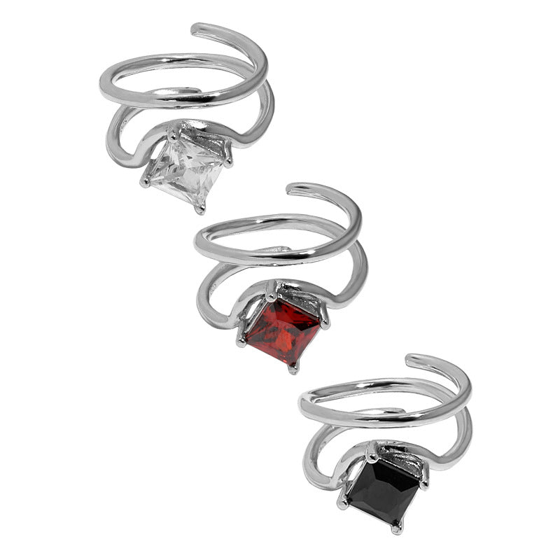 Geometry Square CZ Double Layers 925 Sterling Silver Adjustable Tail Ring