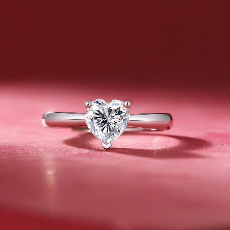 Promise Moissanite CZ Heart 925 Sterling Silver Adjustable Ring