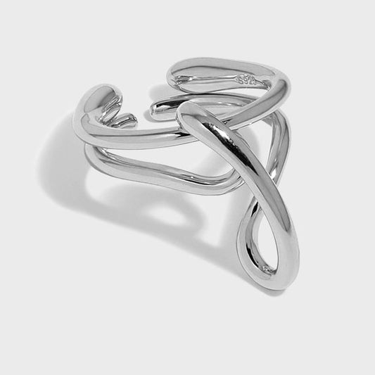 Irregular Fashion Messy Lines Cross 925 Sterling Silver Adjustable Ring