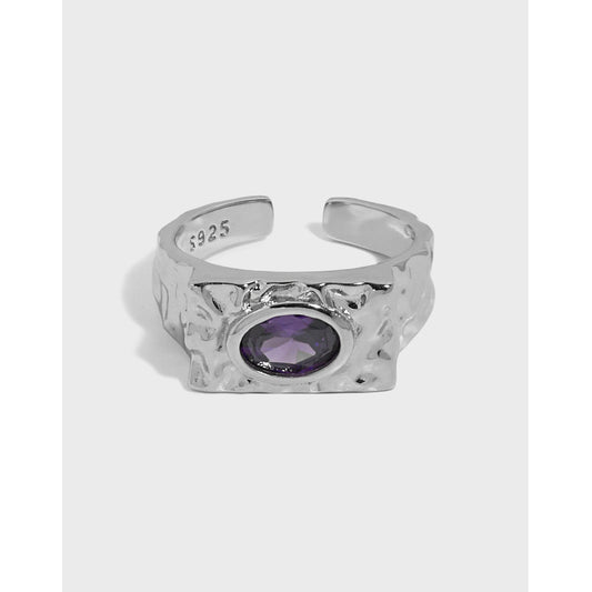 Elegant Purple Oval CZ Eye 925 Sterling Silver Adjustable Ring