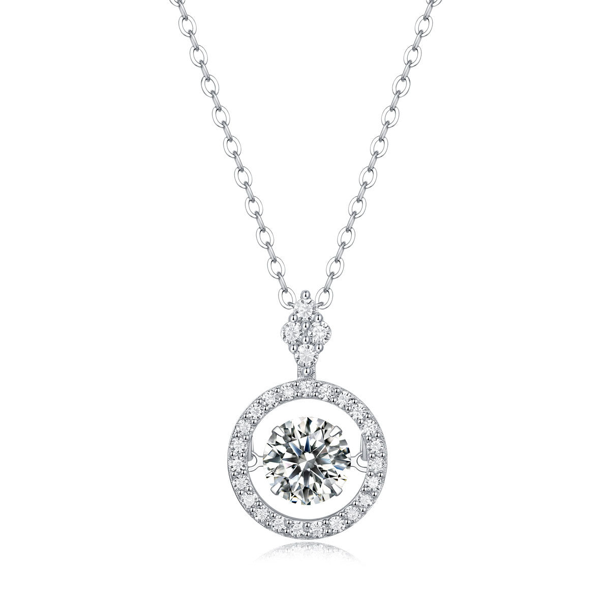 Party Dancing Moissanite CZ Circle 925 Sterling Silver Necklace