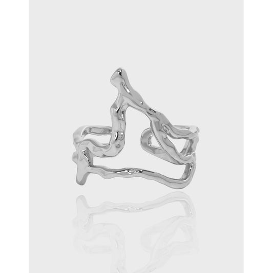 Fashion Irregular Hollow Flame 925 Sterling Silver Adjustable Ring