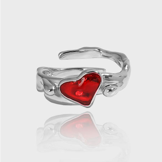 Women Irregular CZ Heart 925 Sterling Silver Adjustable Ring