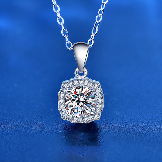 Office Micro Setting Moissanite CZ Square 925 Sterling Silver Necklace