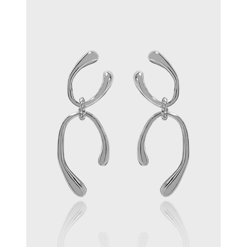 Modern Double U Shape 925 Sterling Silver Dangling Earrings