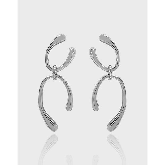 Modern Double U Shape 925 Sterling Silver Dangling Earrings