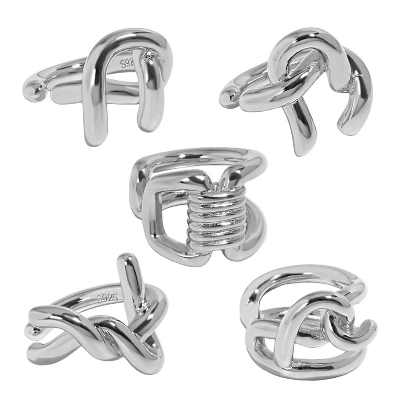 Fashion Irregular Lines Cross Winding 925 Sterling Silver Non-Pierced Earring(Single)