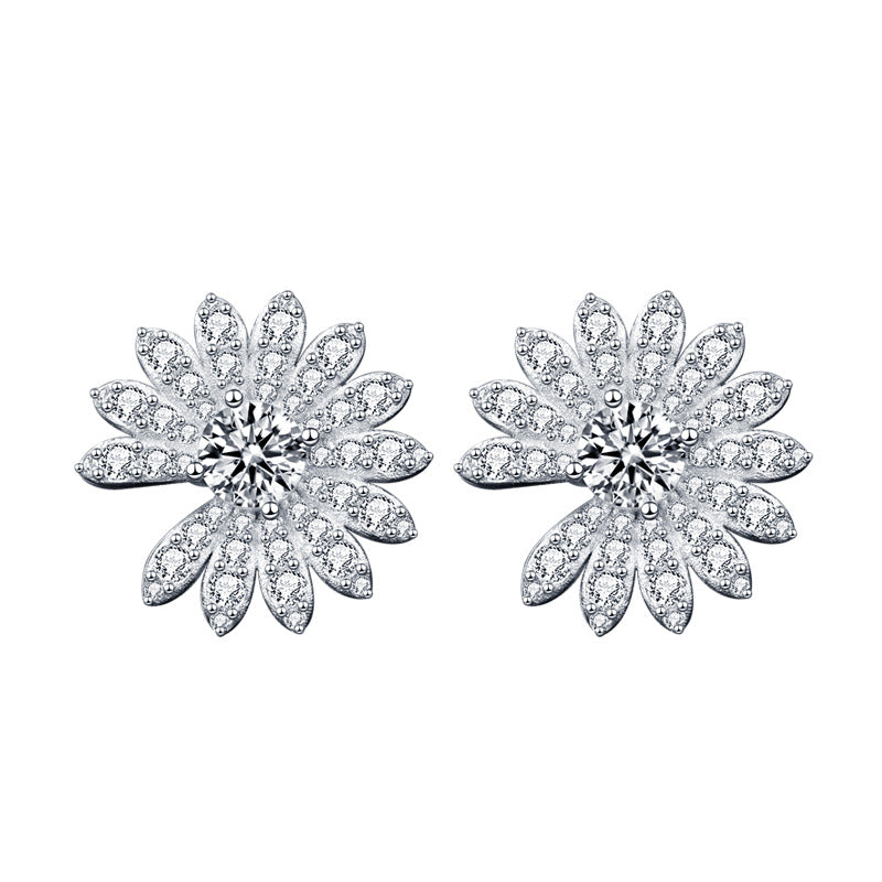 Beautiful Moissanite CZ Daisy Flowers 925 Sterling Silver Stud Earrings