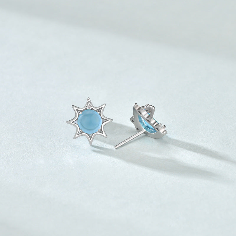 Asymmetry Blue CZ Sun Umbrella 925 Sterling Silver Stud Earrings