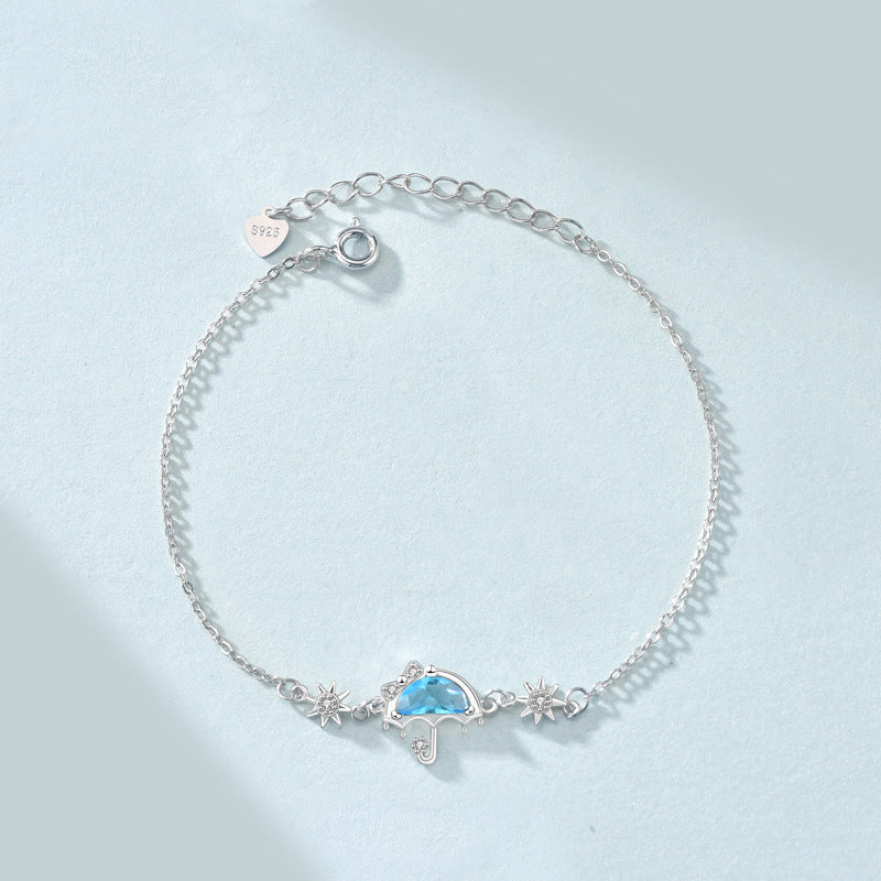 Girl Blue CZ Umbrella 925 Sterling Silver Bracelet