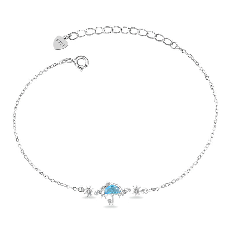 Girl Blue CZ Umbrella 925 Sterling Silver Bracelet