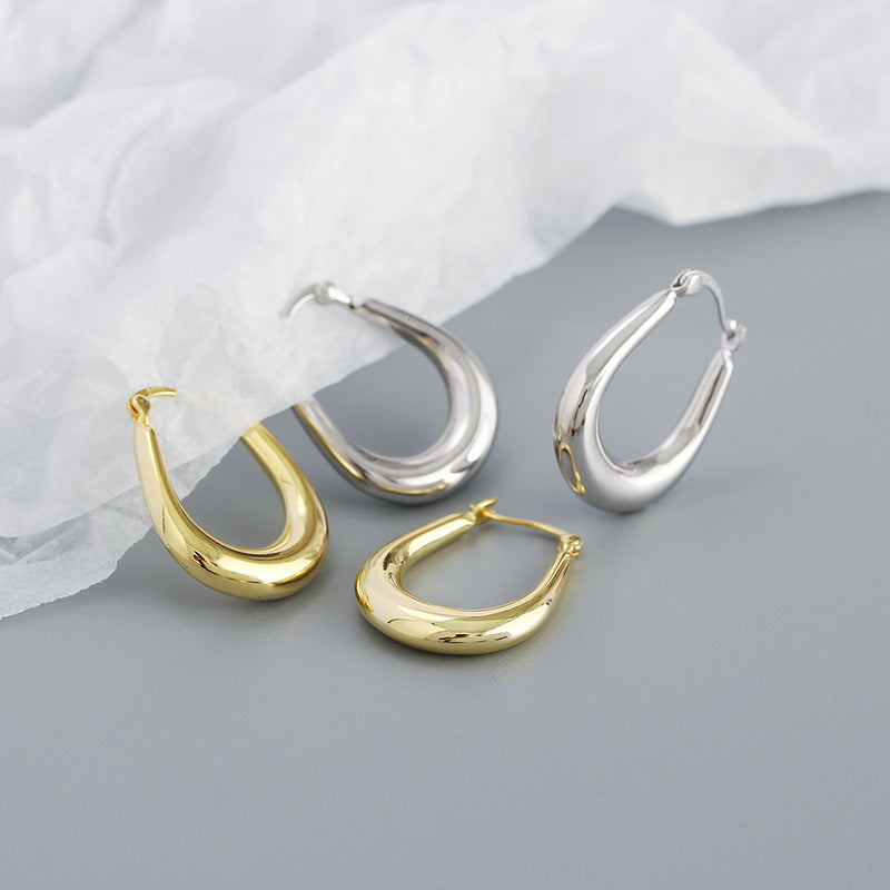 Office U Shape Simple 925 Sterling Silver Hoop Earrings