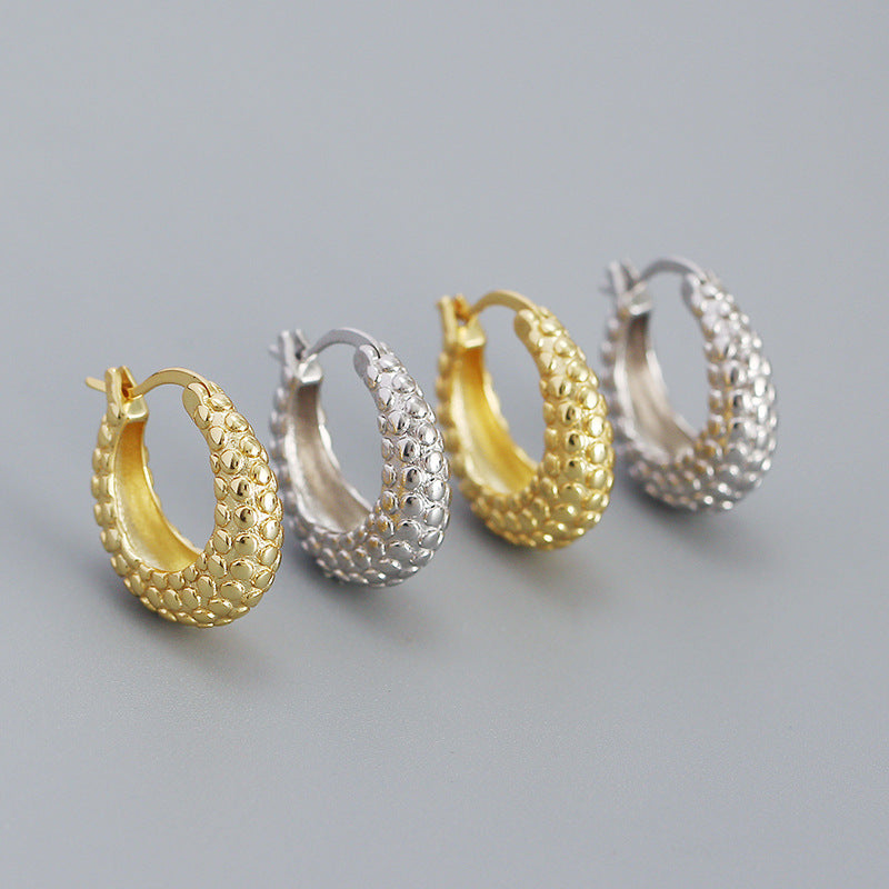 Casual Round Rivet Circle 925 Sterling Silver Huggie Hoop Earrings