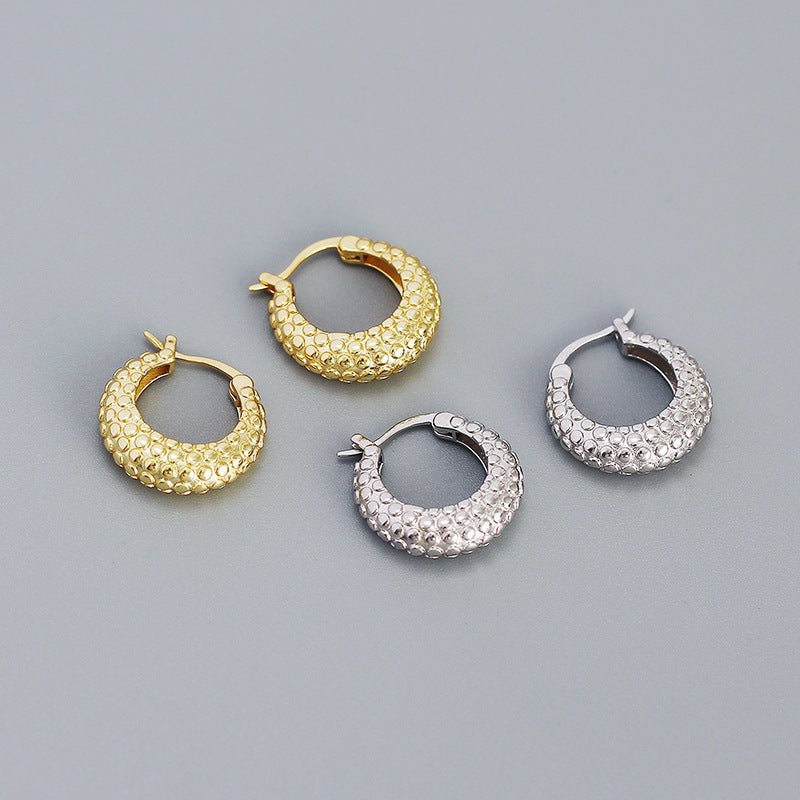 Casual Round Rivet Circle 925 Sterling Silver Huggie Hoop Earrings