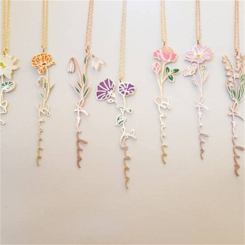 Beautiful Colorful Birthday Flowers 925 Sterling Silver Necklace